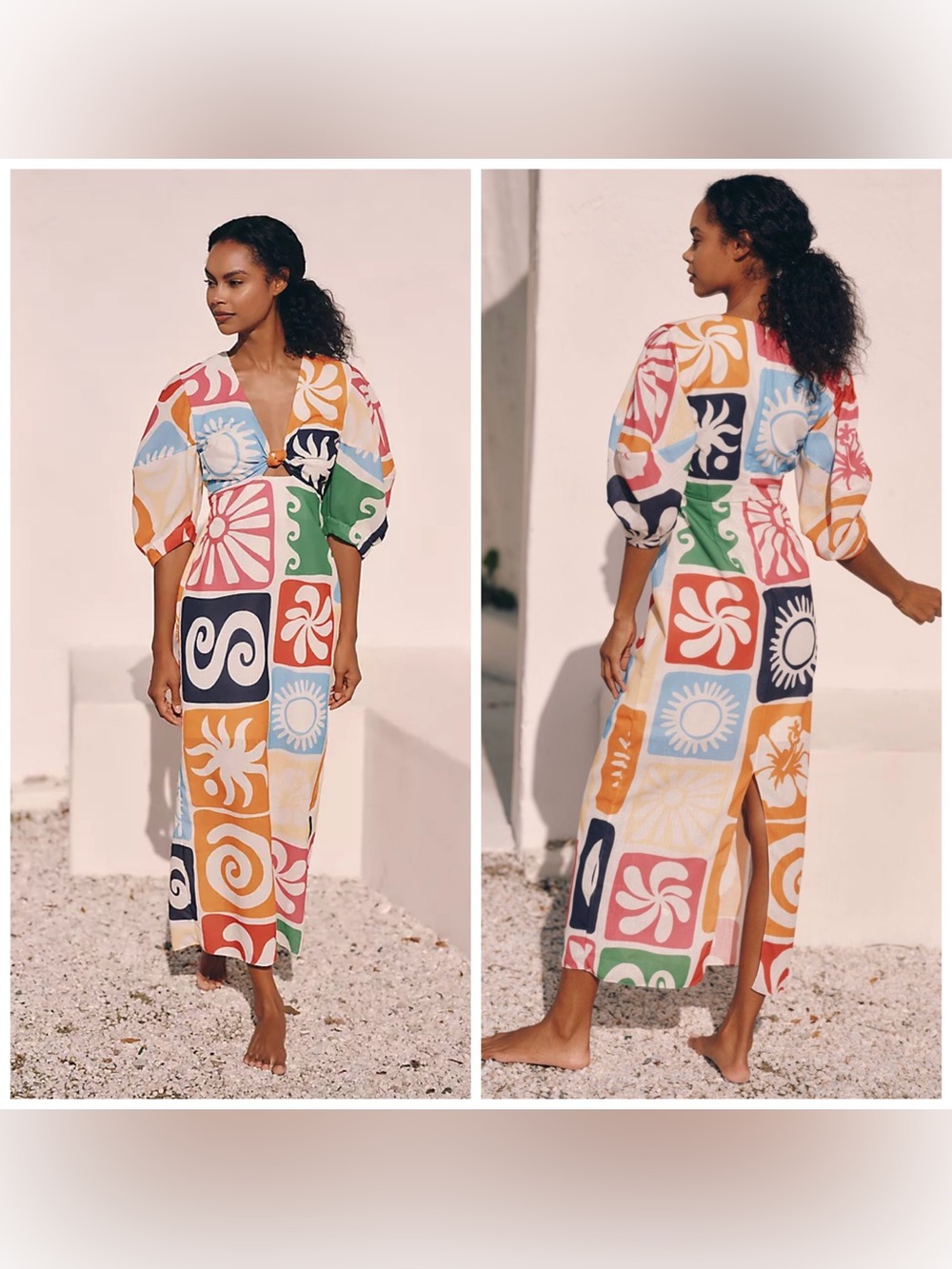 Anthropologie Cala De La Cruz Gaia Puff Sleeve Maxi Dress XS In Maui